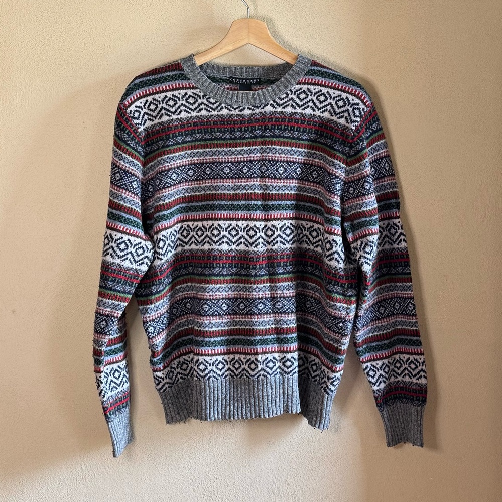 Vintage Consensus Sportswear Multi-Colored Geometric Striped Cotton Sweater L